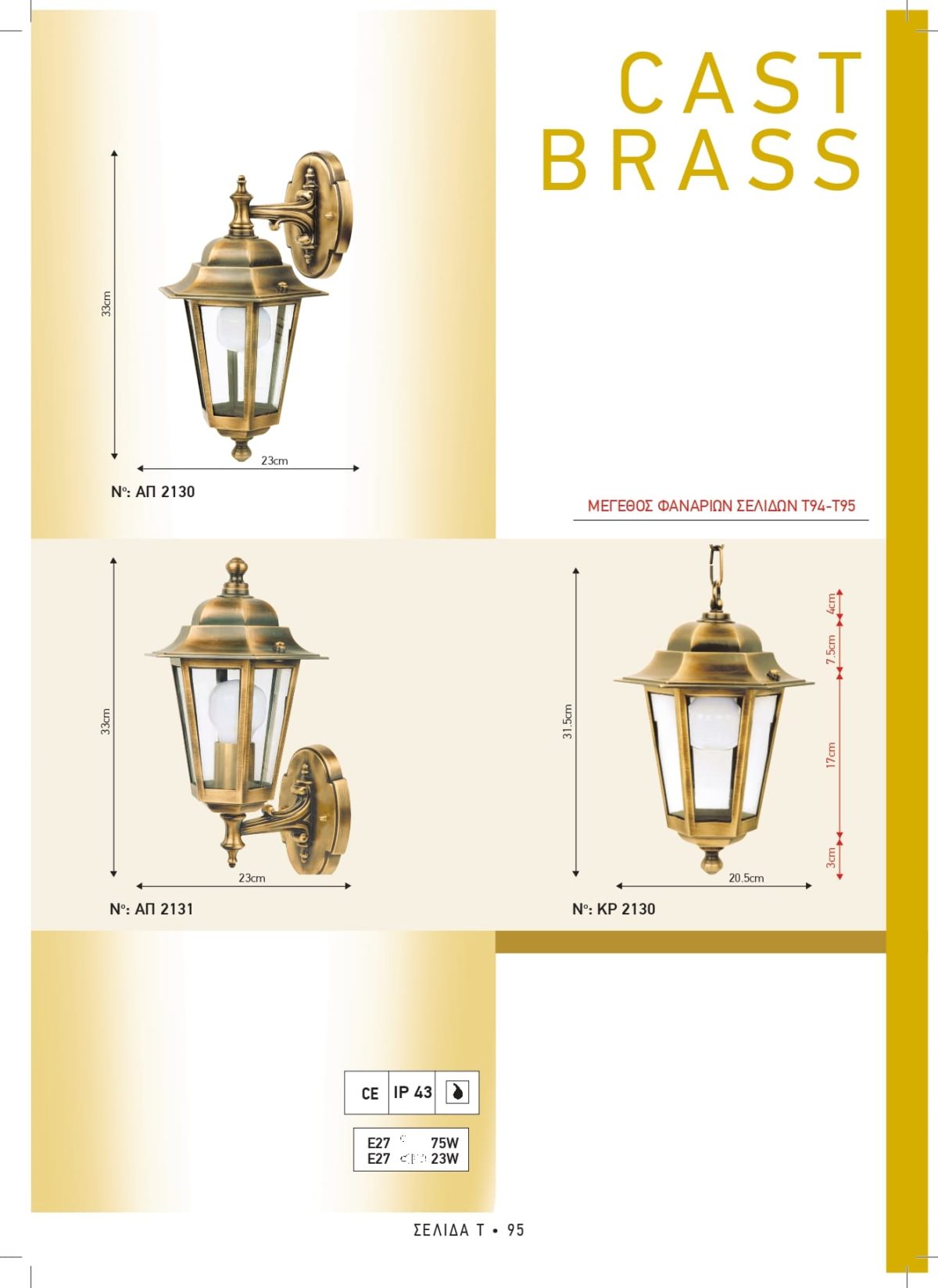 Φωτιστικά εξωτερικού χώρου ορειχάλκινα Διογένης ΑΠ 2130 2131 ΚΡ 2130