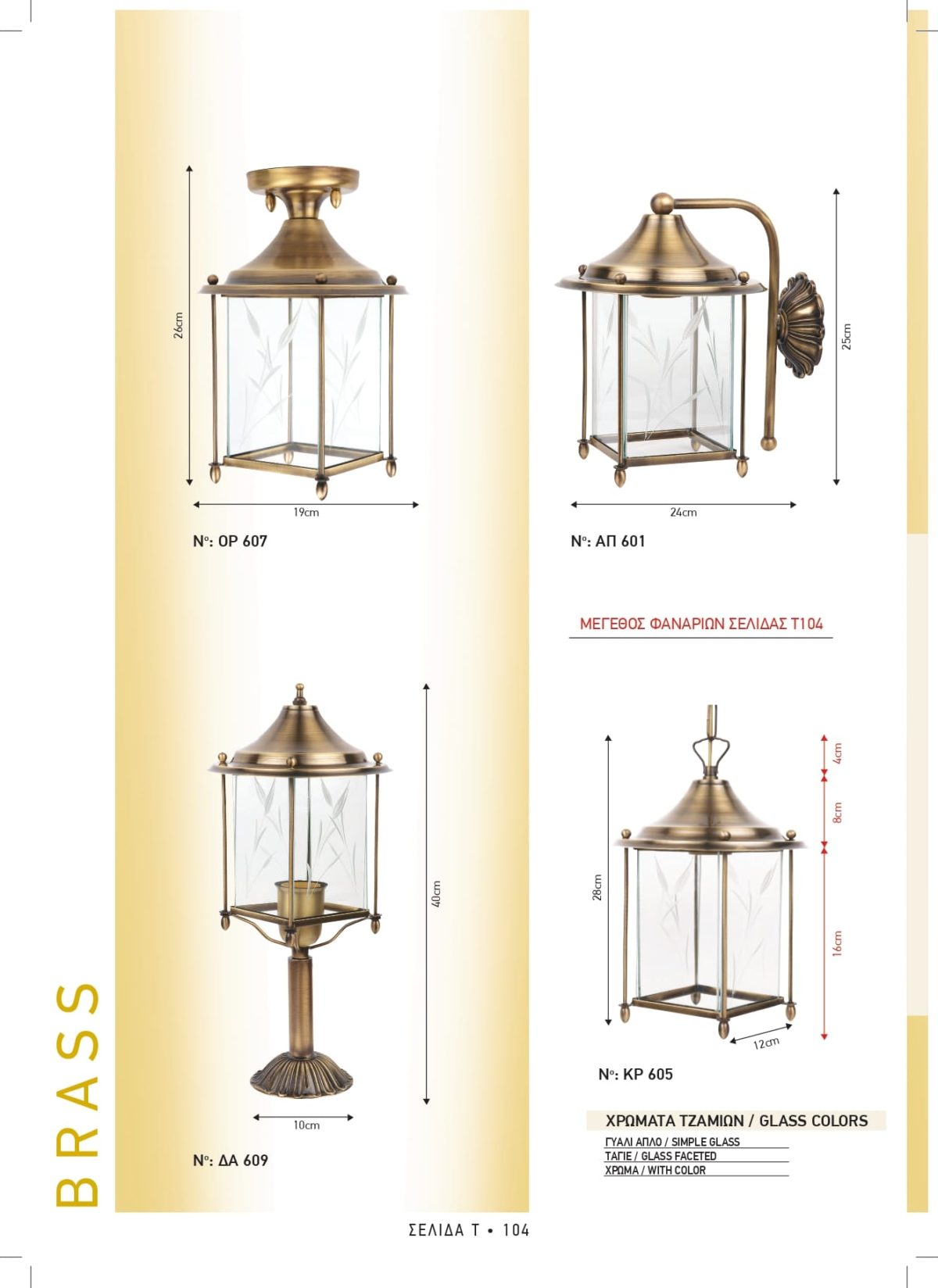 Φωτιστικά εξωτερικού χώρου ορειχάλκινα Διογένης ΟΡ 607 ΑΠ 601 ΔΑ 609 ΚΡ 605